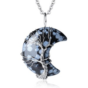 Crescent Moon & Tree of Life Necklace, Wire Wrapped Crystal Gemstone Jewelry for Women - 1 of 4