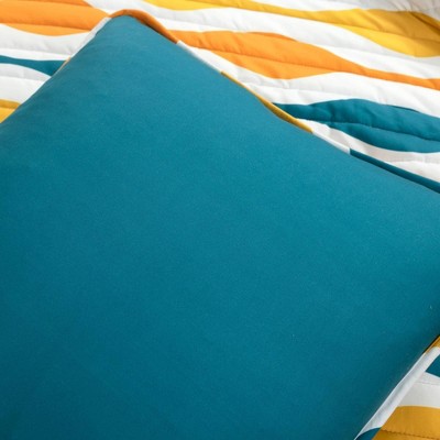 King Turquoise and Orange Microfiber Reversible Quilt Set