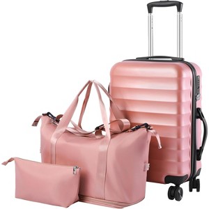 SKONYON Suitcase Set 3 Piece Luggage Set- Rose Gold Carry On Travel Luggage for Women with TSA Lock and Spinner Wheels - 1 of 4