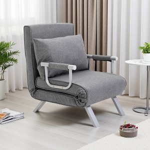 Suede Folding Convertible Chair Bed with Pillow and Steel Frame - 1 of 4