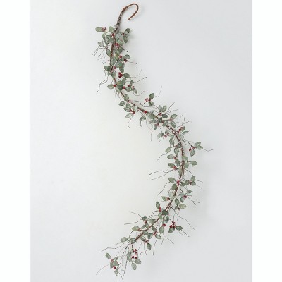 Sullivans Artificial Leaves and Berry Garland 80"L Green