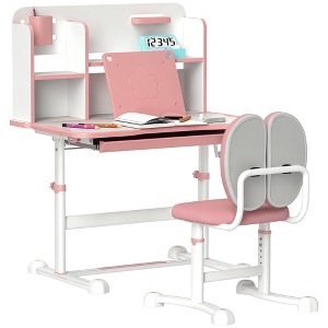 Qaba Kids Desk and Chair Set, Height Adjustable Kids School Study Desk and Chair Set with Tilt Desktop, Storage Drawer and Reading Rack - 1 of 4