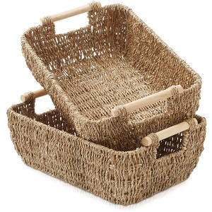Casafield Water Hyacinth Seagrass Oval Storage Basket Sets with Wooden Handles, Woven Nesting Bin Organizers - 1 of 4