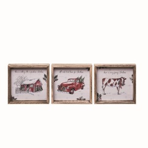 Transpac MDF Farm Christmas Block Decor Set of 3 Freestanding Wood Signs for Holiday Home Decorations - 1 of 1