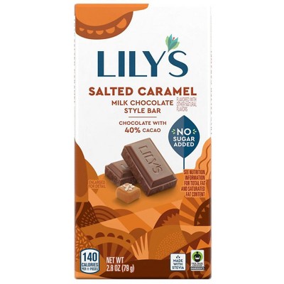 Lily's No Sugar Added, Sweets, Bar Salted Caramel Flavored Milk Chocolate Style, 2.8 oz