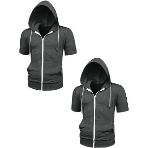 Lars Amadeus Men's Summer Lightweight Zip Up Short Sleeves Hooded Sweatshirt 2 Packs - 1 of 4