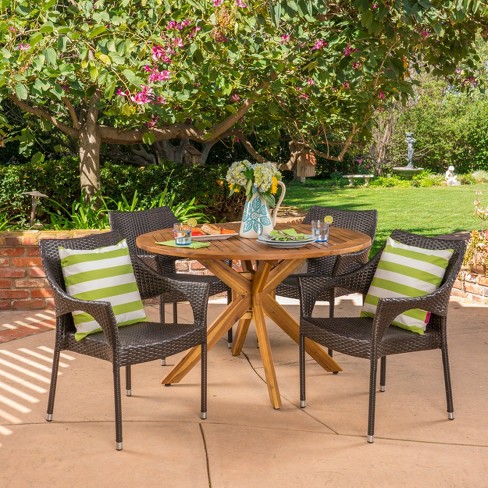 Natividad 5pc Acacia & Wicker Dining Set: Weather-resistant, Stackable ...