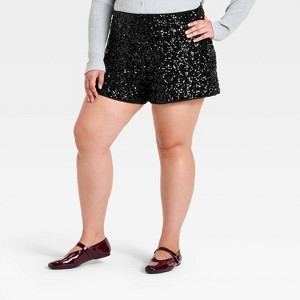Women's Sequin Shorts - A New Day™ Black - 1 of 3