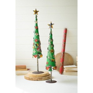Recycled Iron Christmas Tree Set of 2, Indoor/Outdoor Decorative Accent by Kalalou - 1 of 3