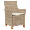 vidaXL Patio Chairs with Cushions 2 pcs Beige Poly Rattan&Solid Wood - 4 of 4