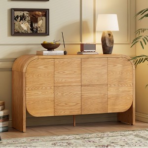 Wood Sideboard Cabinet with Curvy Edge, 4 Doors Retro Credenza Storage Cabinet with Adjustable Shelves for Living Room - 1 of 4