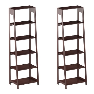 Lavish Home 5-Tier Ladder Bookshelf - Leaning Decorative Shelves, Black