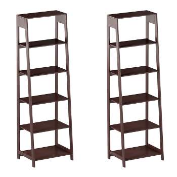 Lavish Home 5-Tier Ladder Shelf – Leaning Storage Bookcase, Dark Brown, Set of 2