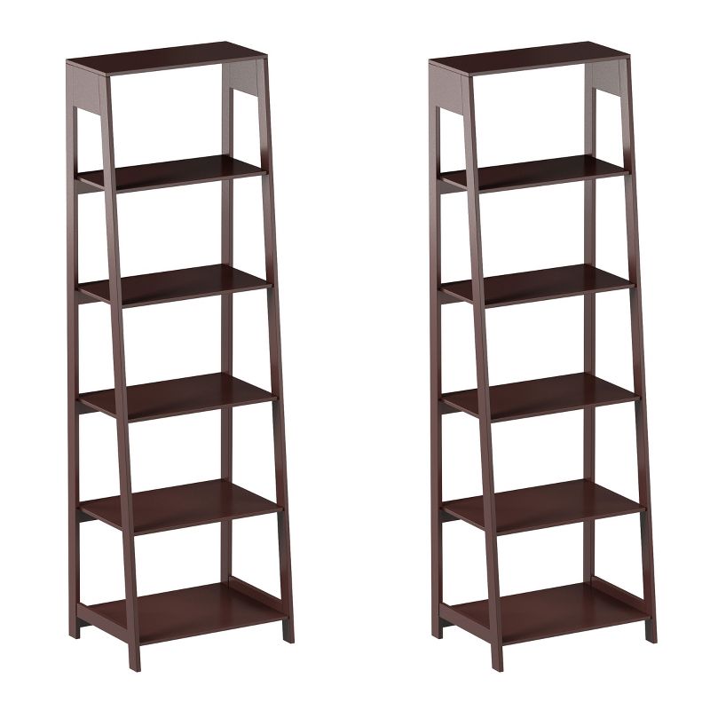Lavish Home 5-Tier Ladder Shelf – Leaning Storage Bookcase, Dark Brown, Set of 2, 1 of 8