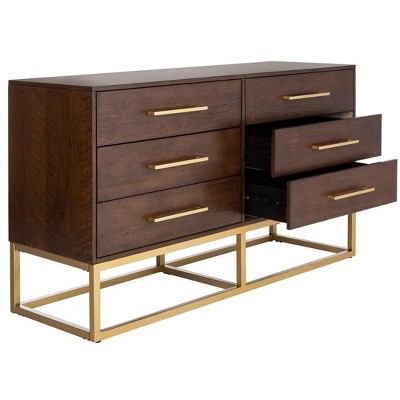 Estelle Transitional Walnut Dresser with Brass Accents 56"