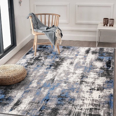 Blue and Gray Abstract 5' x 7' Stain-Resistant Synthetic Area Rug