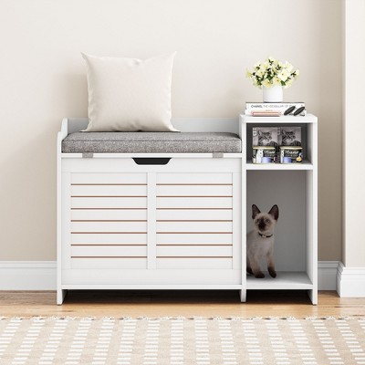 Garvee Modern Cat Litter Box Enclosure Wood Litter Box Enclosure with Top Opening and Cushion Hidden Cat Litter Box Resistant from Scratching and Odor
