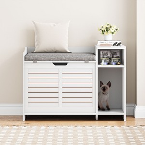 Garvee Modern Cat Litter Box Enclosure Wood Litter Box Enclosure with Top Opening and Cushion Hidden Cat Litter Box Resistant from Scratching and Odor - 1 of 4