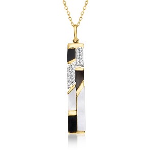 Ross-Simons Mother-Of Pearl and Onyx Pendant Necklace With .10 ct. t.w. White Topaz in 18kt Yellow Gold Over Sterling Size 18 - 1 of 4