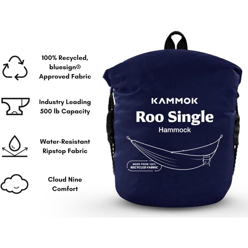 Kammok Roo Single Hammock with Stuff Sack, Waterproof Ripstop Nylon, Gear Loops, Lightweight for Camping and Backpacking, 4 of 7