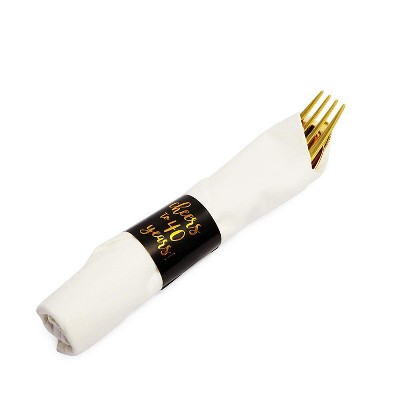 Sparkle and Bash 36-Piece (Serves 12) Cheer To 40 Years Pre Rolled Disposable Napkin & Gold Plastic Cutlery Set