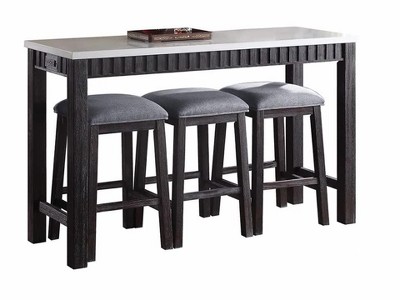 60" Weathered Espresso Marble Top Counter Height Dining Set