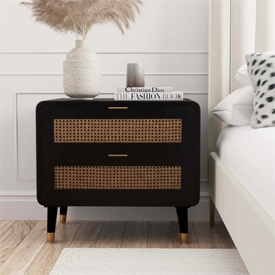 Christine Black 2-Drawer Contemporary Nightstand