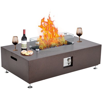 48" Propane Fire Pit Table�with Wind Guard, Glass Beads & Rain Cover, Sturdy Steel Anti-Rust Finish, Outdoor Firepit for Patio Yard Garden