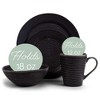 Elanze Designs Chic Ribbed Modern Thrown Pottery Look Ceramic Stoneware Kitchen Dinnerware 16 Piece Set - Service for 4, Black With White - 2 of 4