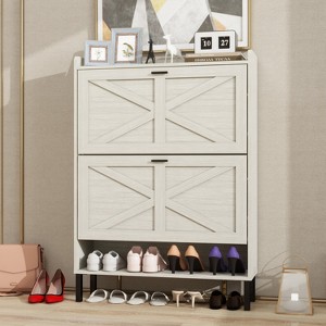TIRAMISUBEST Rustic Shoe Cabinet with Dual-Layer Drawers & Metal Legs - 1 of 4