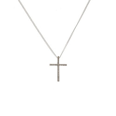Dicksons Bow Cross with Jewel-Tone Accents Sterling Silver 18-Inch Pendant Necklace