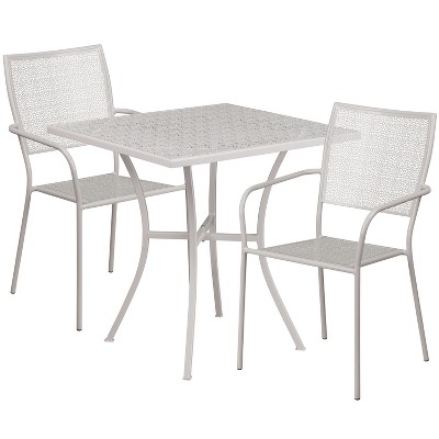 Emma and Oliver Commercial Grade 28" Square Metal Garden Patio Table Set w/ 2 Square Back Chairs