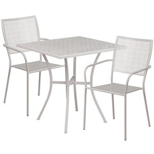 Emma and Oliver Commercial Grade 28" Square Metal Garden Patio Table Set w/ 2 Square Back Chairs - 1 of 4