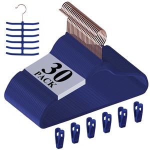 VECELO 30/50/60/100 pk Velvet Clothes Hangers Non Slip & Space-Saving Clothes Hangers with Finger Clips & Tie Rack 9 Color - 1 of 4