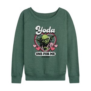 Women's - Star Wars - Valentine Yoda One For Me Lightweight French Terry Wide Neck Long Sleeve Shirt - 1 of 4