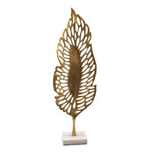 HomeRoots 28" Gold And White Aluminum And Marble Leaf Tabletop Sculpture - 1 of 4