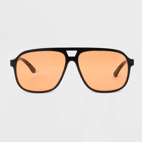 Men\'s Shiny Plastic Aviator Sunglasses With Orange Lenses - Original Use™  Black : Target