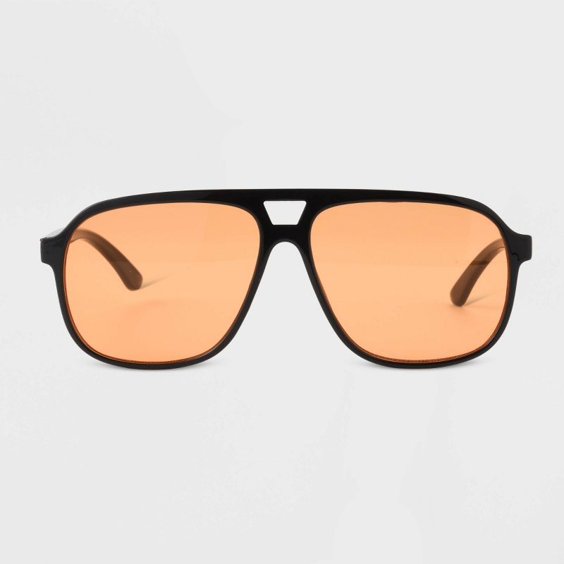 Men&#39;s Shiny Plastic Aviator Sunglasses with Orange Lenses - Original Use&#8482; Black, 1 of 6