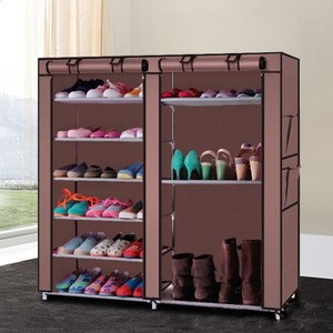 Double Row Shoe Rack Organizer with 9 or 12 Compartments Non Woven Fabric Shoe Storage Cabinet Space Saving Shoe Shelf - 1 of 4