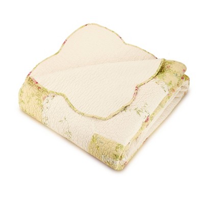 Queen Pink Cotton Reversible Floral Bedspread