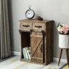 LuxenHome Rustic Wood Sliding Barn Door Storage Cabinet Brown - 2 of 4