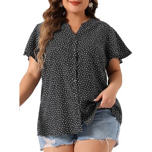 Agnes Orinda Women's Plus Size Floral Flare Short Sleeve Chiffon Button Down Shirts - 1 of 4