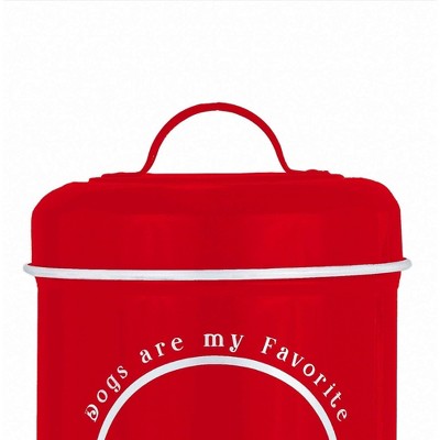 Red Metal Dog Food Canister with White Accents, 64 oz
