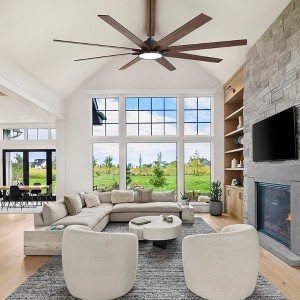 Siljoy 84-in Big Ben Wooden Ceiling Fan with LED Light and Remote Control Include (8 dual blades)For Livingroom Garage and Bedroom - 1 of 4