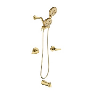 Cobbe 2-Handle Tub and Shower Faucet Set with 5 Settings Dual 2 in 1 Showerhead Tub Spout and 59-Inch Hose Wall Mount Shower System Brushed Gold - 1 of 4