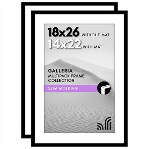 Americanflat 18x26 Poster Frame with Polished Plexiglass - Set of 2 - Use as 14x22 Frame with Mat or Display 18x26 Photo Without Mat - Black - 1 of 1