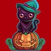 Junior's Design By Humans Ferociously Cute Halloween Vampire Witch Kitty Cat By LittleBunnySunshine T-Shirt - 2 of 2