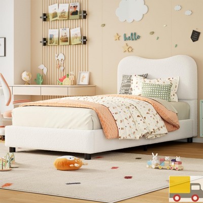 Garvee Modern Bed Frame Upholstered in Soft Boucle Fabric, Sturdy Wooden Slats, No Gap Headboard, Easy Assembly, No Box Spring Needed