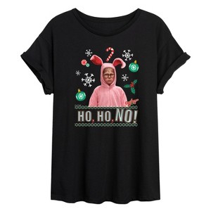 Women's - A Christmas Story - Ho Ho No Pink Bunny Suit Oversized Graphic T-Shirt - 1 of 4