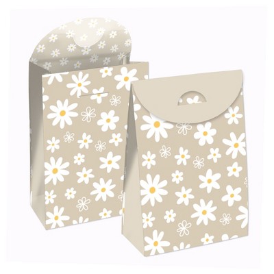 Big Dot of Happiness Tan Daisy Flowers - Floral Gift Favor Bags - Party Goodie Boxes - Set of 12